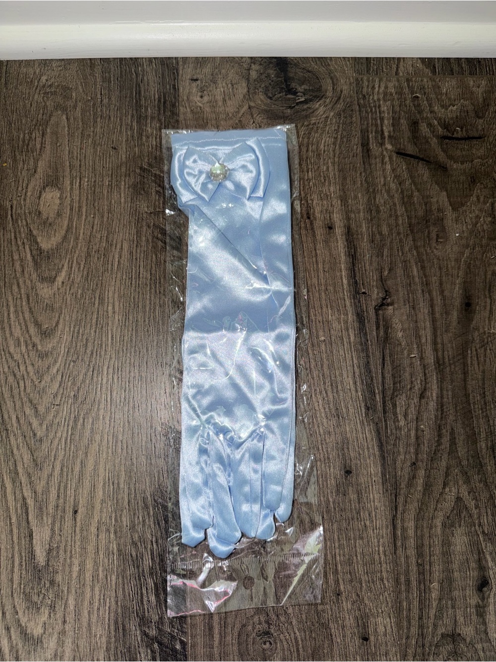 Light Blue Satin Gloves with Decorative Rosette